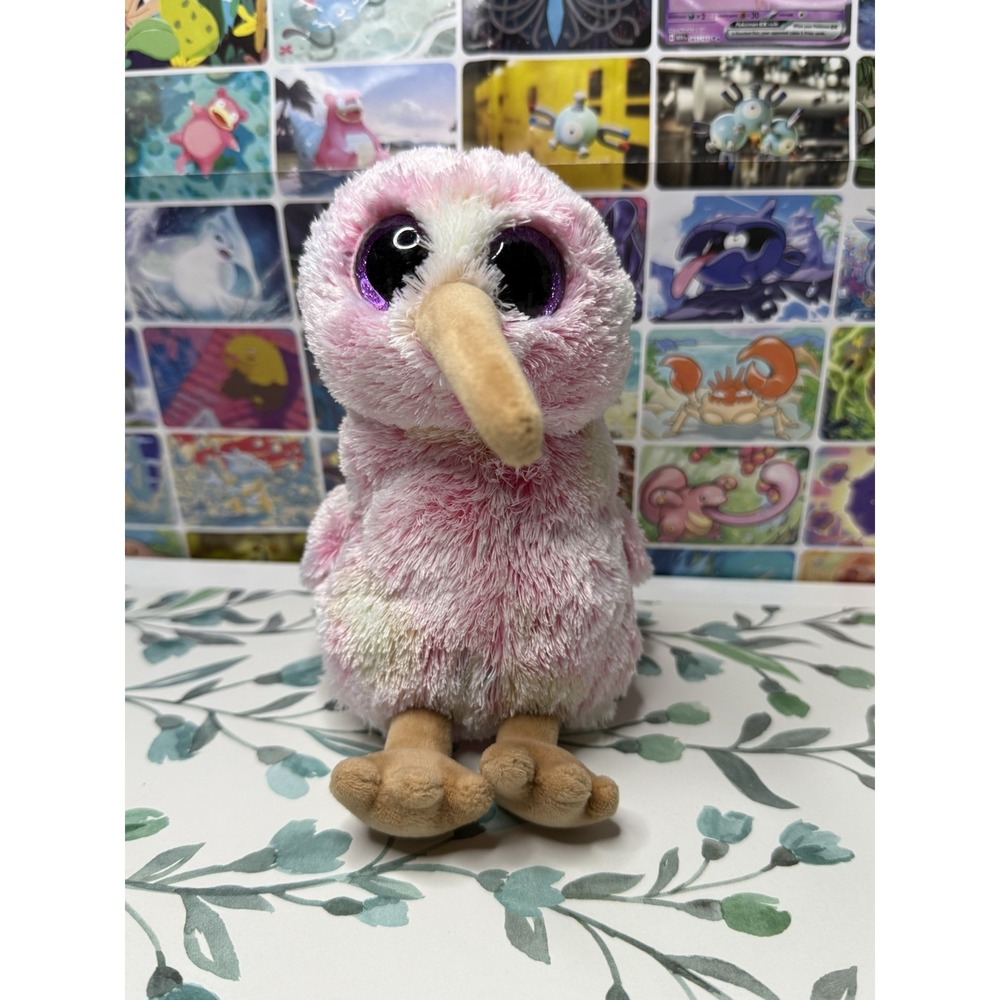 Ty Beanie Boo Kiwi the Bird Plush 6" Pink White Big Eyes Stuffed Animal